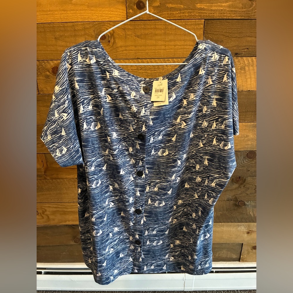 J. Jill Blue Button Down Shirt with Sailboat Pattern